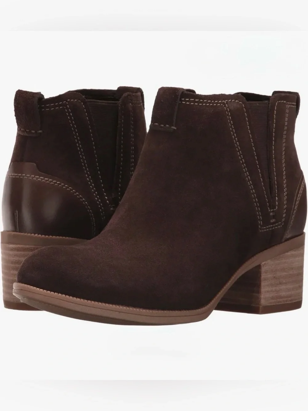 Clarks Maypearl Daisy Dark Brown Suede Chelsea Ankle Boots Size 8